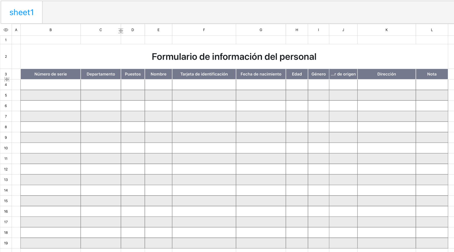 Formulario de información del personal